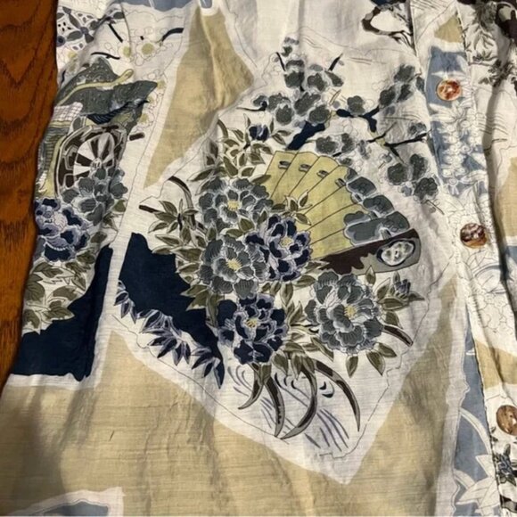 Citron of Santa Monica Asian Print Bamboo Blend Button Down Long Tunic Sz L - Picture 8 of 15